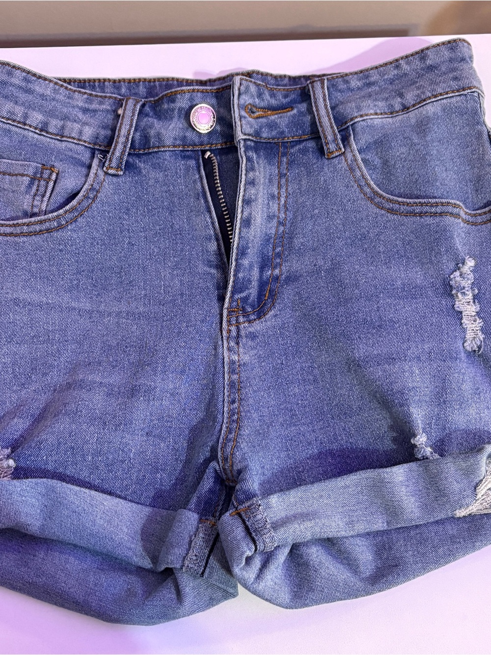 SHEIN Light Blue Rolled Cuff Denim Shorts - Picture 1 of 10